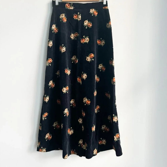 Vintage Velvet Floral A-Line Maxi Skirt M - Picture 2 of 6